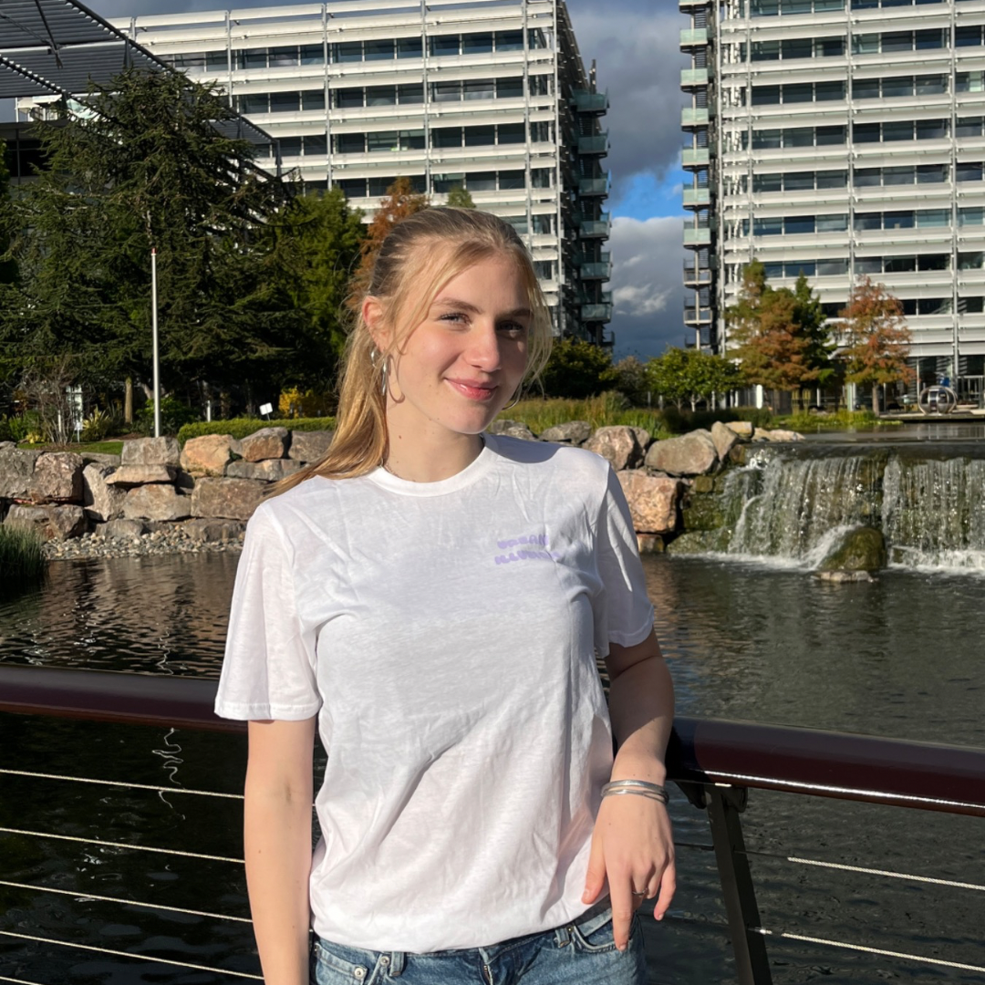 Look for something positive in each day white T-shirt with lilac text